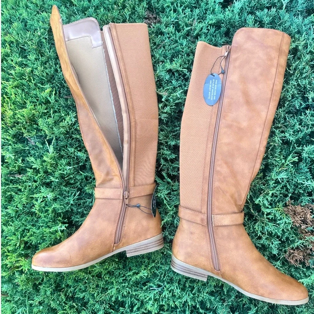 Style & Co Kimmball Wide Calf Faux Leather Over The Knee Boots Women's Sz 6M Tan